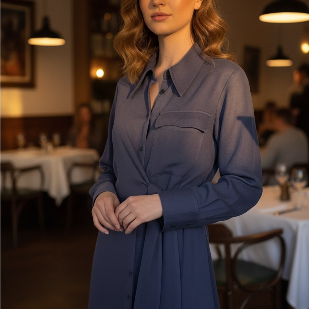 Mango Navy Long Sleeve Midi Dress - Size 8 - Quiet Luxury - Picture 3 of 6